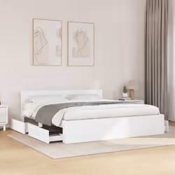 vidaXL Bed Frame with Headboard Bed Base White 200x200 cm Engineered Wood
