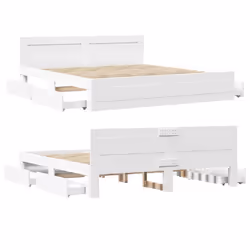 vidaXL Bed Frame with Headboard Bed Base White 200x200 cm Engineered Wood - Additional view 7