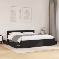 vidaXL Bed Frame with Headboard Bed Base Black 200x200 cm Engineered Wood