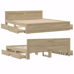 vidaXL Bed Frame with Headboard Bed Sonoma Oak 200x200 cm Engineered Wood - Additional view 7