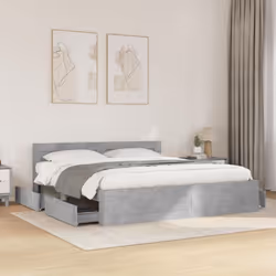 vidaXL Bed Frame with Headboard Bed Concrete Grey 200x200 cm Engineered Wood