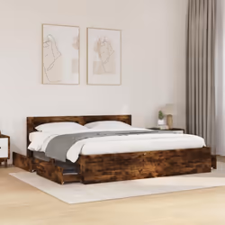 vidaXL Bed Frame with Headboard Bed Smoked Oak 200x200 cm Engineered Wood