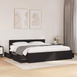 vidaXL Bed Frame with Headboard Black 180x200 cm King Size Engineered Wood