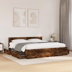 vidaXL Bed Frame with Headboard Bed Base Smoked Oak King Size Engineered Wood - Additional view 2
