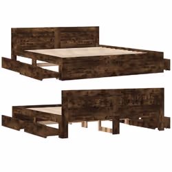 vidaXL Bed Frame with Headboard Bed Base Smoked Oak King Size Engineered Wood - Additional view 7