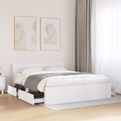 vidaXL Bed Frame with Headboard White 150x200 cm King Size Engineered Wood