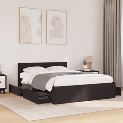 vidaXL Bed Frame with Headboard Bed Base Black 140x200 cm Engineered Wood - Additional view 2