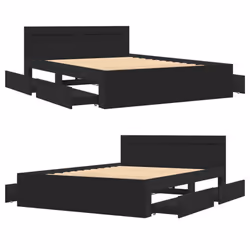 vidaXL Bed Frame with Headboard Bed Base Black 140x200 cm Engineered Wood - Additional view 7