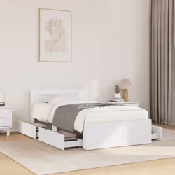 vidaXL Bed Frame with Headboard Bed Base White 100x200 cm Engineered Wood