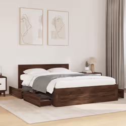 vidaXL Bed Frame with Headboard Bed Base Brown Oak 135x190 cm Engineered Wood