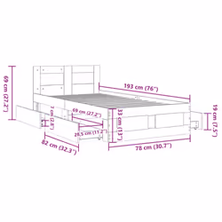 vidaXL Bed Frame with Headboard White 75x190 cm Small Single Engineered Wood - Additional view 10