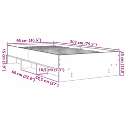 vidaXL Bed Frame Bed Base Mattress Foundation Black 90x200 cm Engineered Wood - Additional view 3