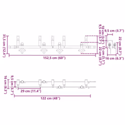 vidaXL Sliding Door Hardware Kit Interior Door Barn Door Track Steel Black - 152.5 cm/ 4 pcs
