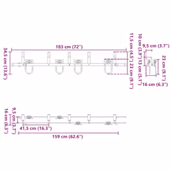 vidaXL Sliding Door Hardware Kit 200 cm Steel Black sliding door hardware - 183 cm/ 4 pcs