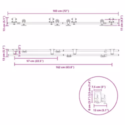 vidaXL Sliding Door Hardware Kit 183 cm Stainless Steel Silver - 183 cm/ 4 pcs
