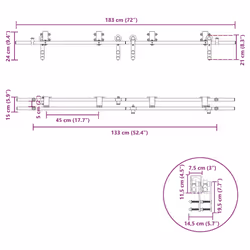 vidaXL Sliding Door Hardware Kit 183 cm Stainless Steel Silver - 183 cm/ 4 pcs - Additional view 3