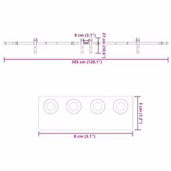 vidaXL Sliding Door Hardware Kit 200 cm Steel Black sliding door hardware - 152.5 cm