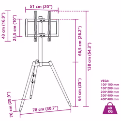 vidaXL TV Tripod Stand for 37-65 Inch Screen Max VESA TV Monitor Stand 40 kg