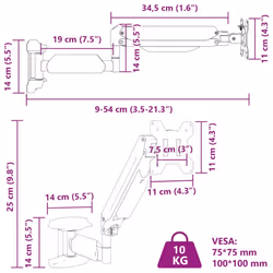vidaXL Monitor Wall Mount for Max 27 Inch Screen Gas Spring Wall Bracket 10 kg - Additional view 10