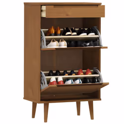 vidaXL Shoe Cabinet Shoe Storage Cupboard Shoe Rack Brown Solid Wood Pine - Additional view 2