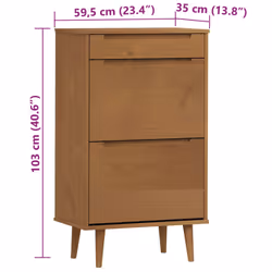 vidaXL Shoe Cabinet Shoe Storage Cupboard Shoe Rack Brown Solid Wood Pine - Additional view 3