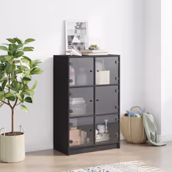 vidaXL Highboard with Doors Sideboard Storage Cupboard Black Engineered Wood