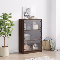 vidaXL Highboard with Doors Sideboard Side Cabinet Brown Oak Engineered Wood - Additional view 2