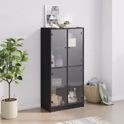 vidaXL Highboard with Doors Sideboard Storage Cupboard Black Engineered Wood