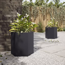 vidaXL Garden Planter Outdoor Flower Pot Planter Pot 2 pcs Black Hexagon Steel