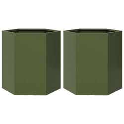 vidaXL Garden Planter Flower Pot Planter Pot 2 pcs Olive Green Hexagon Steel