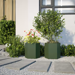 vidaXL Garden Planter Flower Pot Planter Pot 2 pcs Olive Green Hexagon Steel