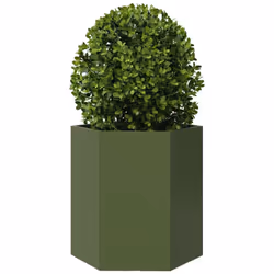 vidaXL Garden Planter Flower Pot Planter Pot 2 pcs Olive Green Hexagon Steel - Additional view 4