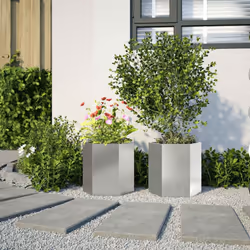 vidaXL Garden Planter Flower Pot Planter Pot 2 pcs Hexagon Stainless Steel