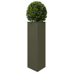 vidaXL Garden Planters Outdoor Flower Pot Patio Planter Box Triangular Steel - olive green, 30 x 26 x 75 cm/ 1 pcs - Additional view 2