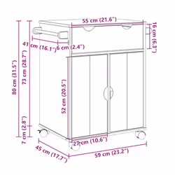 vidaXL Kitchen Trolley Rolling Cart Serving Trolley Bar Cart Solid Wood Pine - Additional view 7