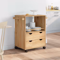 vidaXL Kitchen Trolley Rolling Cart Serving Trolley Bar Cart Solid Wood Pine