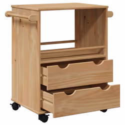 vidaXL Kitchen Trolley Rolling Cart Serving Trolley Bar Cart Solid Wood Pine