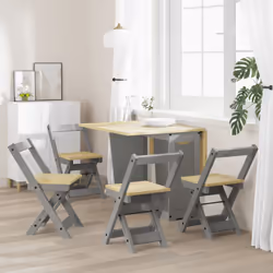vidaXL Dining Chairs Foldable Kitchen Dinner Chair 4 pcs Grey Solid Wood Pine
