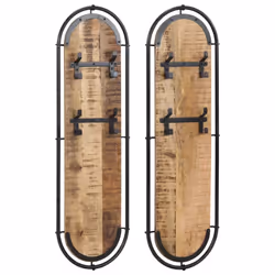 vidaXL Wall-mounted Coat Racks with 4 Hooks Wall Coat Hook Wall Hanger 2 pcs - rough mango wood
