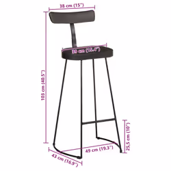 vidaXL Gavin Bar Stools Dining Room Chair Seat Stool Solid Mango Wood 2 pcs - black, 49 x 43 x 103 cm