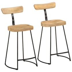 vidaXL Gavin Bar Stools Dining Room Chair Seat Stool Solid Mango Wood 2 pcs - brown and black, 49 x 43 x 88 cm