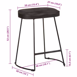 vidaXL Gavin Bar Stools Dining Room Chair Seat Stool Solid Mango Wood 2 pcs - black, 46 x 38 x 52 cm