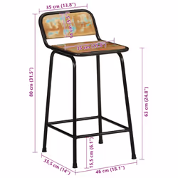 vidaXL Bar Chairs Breakfast Kitchen Seat Dining Room Chair Counter Pub Stool - Solid reclaimed wood, iron, 46 x 35.5 x 80 cm/ 4 pcs - Additional view 8