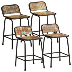 vidaXL Bar Chairs Breakfast Kitchen Seat Dining Room Chair Counter Pub Stool - Solid reclaimed wood, iron, 46 x 35.5 x 70 cm/ 4 pcs