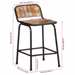 vidaXL Bar Chairs Breakfast Kitchen Seat Dining Room Chair Counter Pub Stool - Solid reclaimed wood, iron, 46 x 35.5 x 70 cm/ 4 pcs