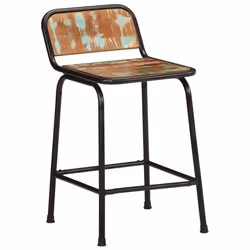 vidaXL Bar Chairs Breakfast Kitchen Seat Dining Room Chair Counter Pub Stool - Solid reclaimed wood, iron, 46 x 35.5 x 70 cm/ 4 pcs - Additional view 8