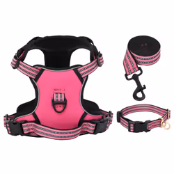 vidaXL Dog Harness with Lead and Collar Adjustable Dog Vest Harness Pink XL - pink, s