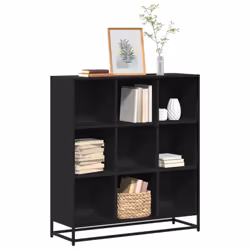 vidaXL Bookcase Bookshelf Rack Storage Cabinet Black Engineered Wood and Metal