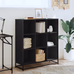 vidaXL Bookcase Bookshelf Rack Storage Cabinet Black Engineered Wood and Metal