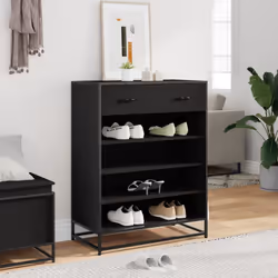 vidaXL Shoe Cabinet Shoe Storage Rack Sonoma Oak Engineered Wood and Metal - black - Additional view 2